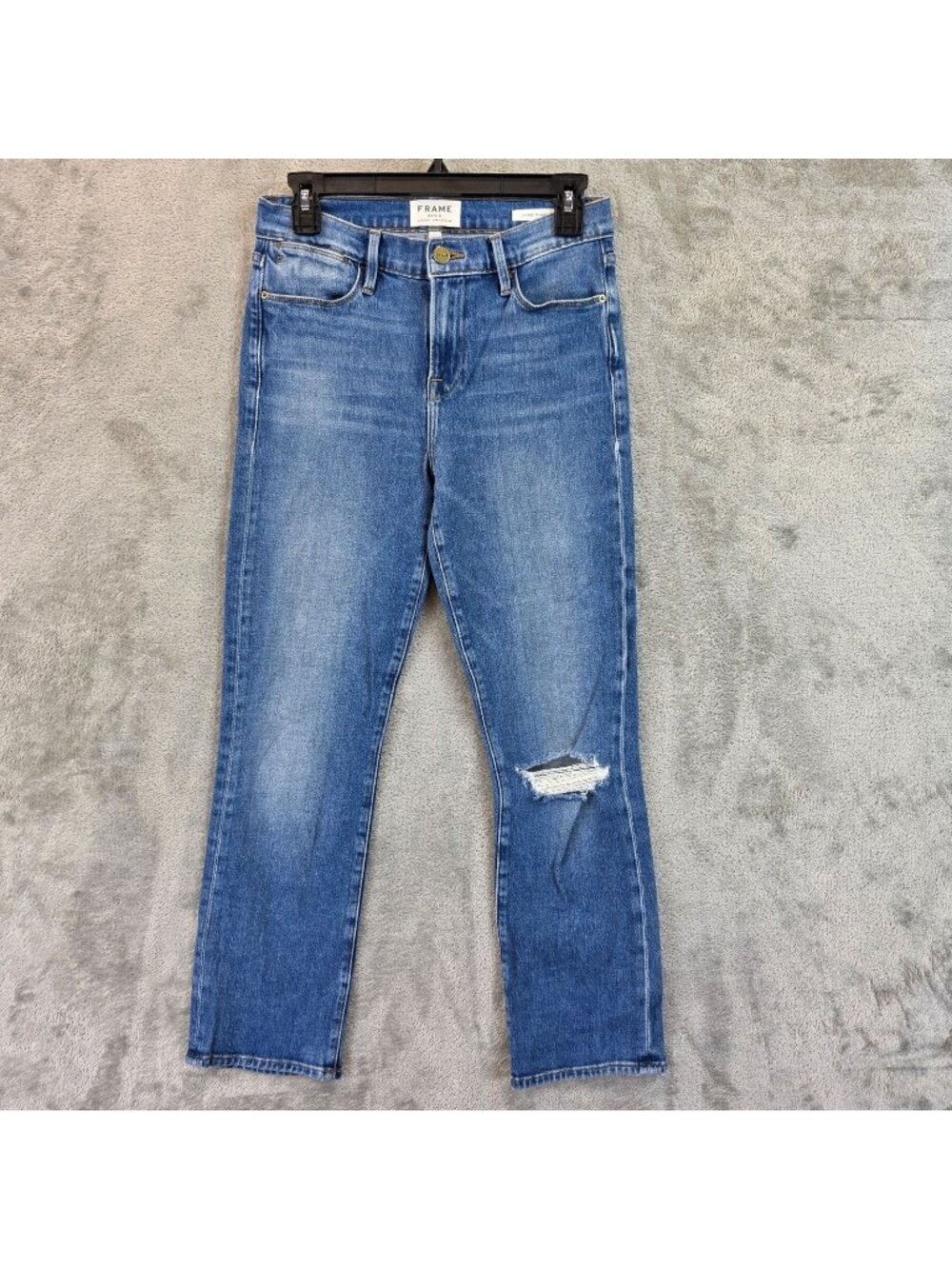 FRAME Le High Straight Jeans Womens 26 Blue Med Wash High Rise Distressed Denim